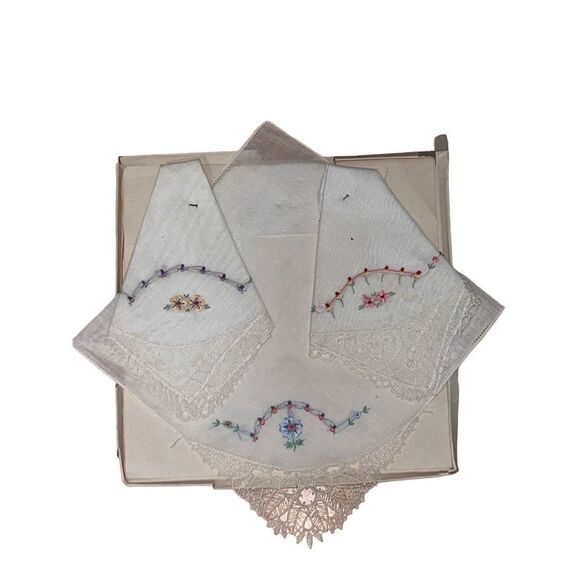 Antique 1919 Set Of 3 Dutch Art Deco Deadstock Handkerchief in Original Box - Picture 8 of 14